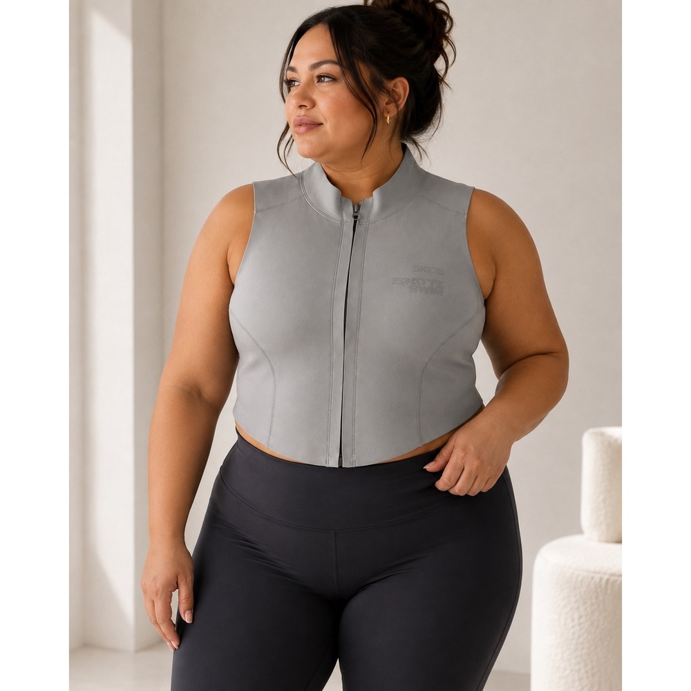 Skims Sport Swim Zip Front Vest Chrome Gray Sleeveless Mock Neck SW-MCK-0068 2X